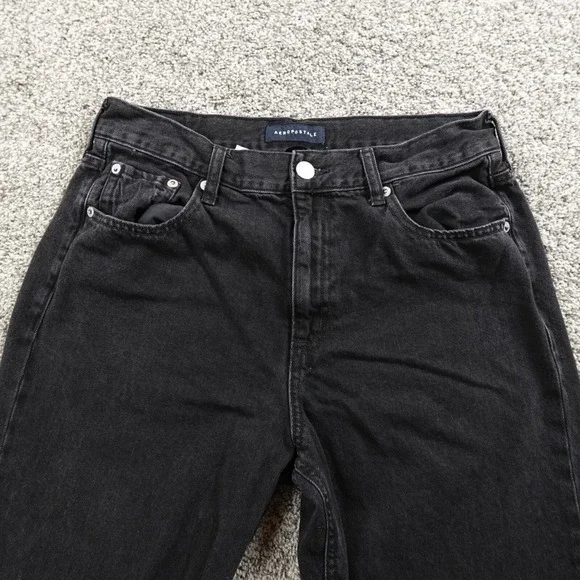 Aeropostale Jeans Womens 10 Dark Black Denim Pants Hi Rise 90s Baggy Straight - Picture 7 of 13